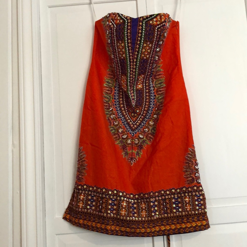 Beautiful Strapless beaded orange dress- Thailand